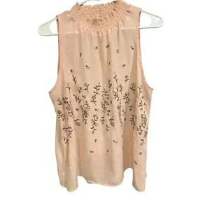 - Chenault Mock Neck Sleeveless Blouse with Embroidery in Size M, Pre-Owned